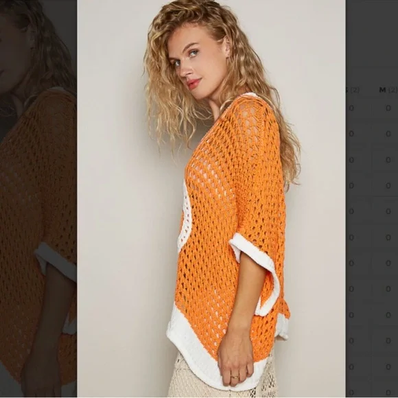 POL Dreamsicle Open Weave Crochet Peace Sign Sweater Size Small - Picture 3 of 14